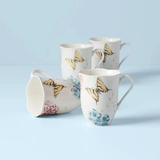 Butterfly Meadow Hydrangea Mugs, Set of 4