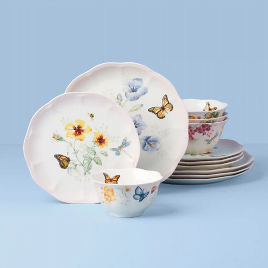 Butterfly Meadow Pink 12-Piece Dinnerware Set