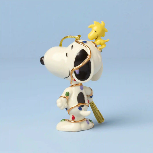Snoopy Tangled in Lights Ornament