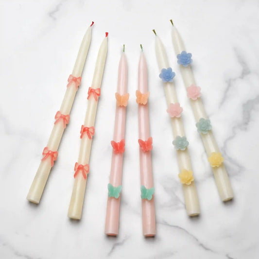 Pink Bow Taper Candles, Set of 2