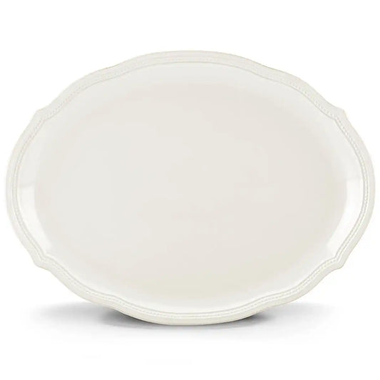 French Perle Bead White Oval Platter