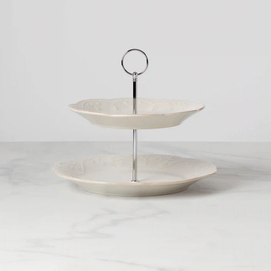 French Perle White 2-Tiered Server