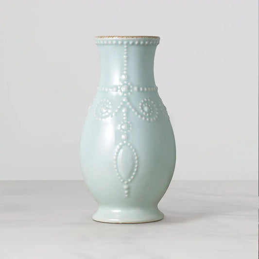 French Perle Ice Blue Fluted Vase