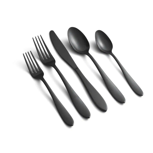 Delia Black Satin 20-Piece Flatware Set
