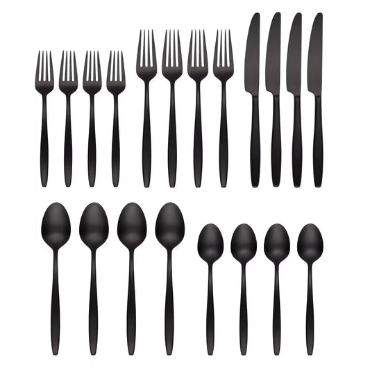 Nylah Black Satin 20-Piece Flatware Set