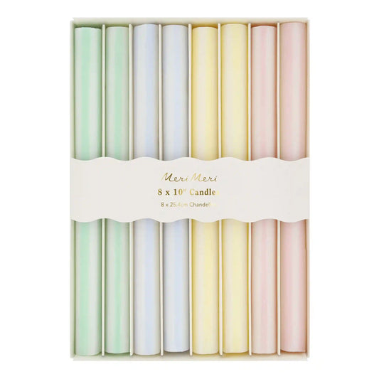 Pastel Striped Table Candles, Set of 8